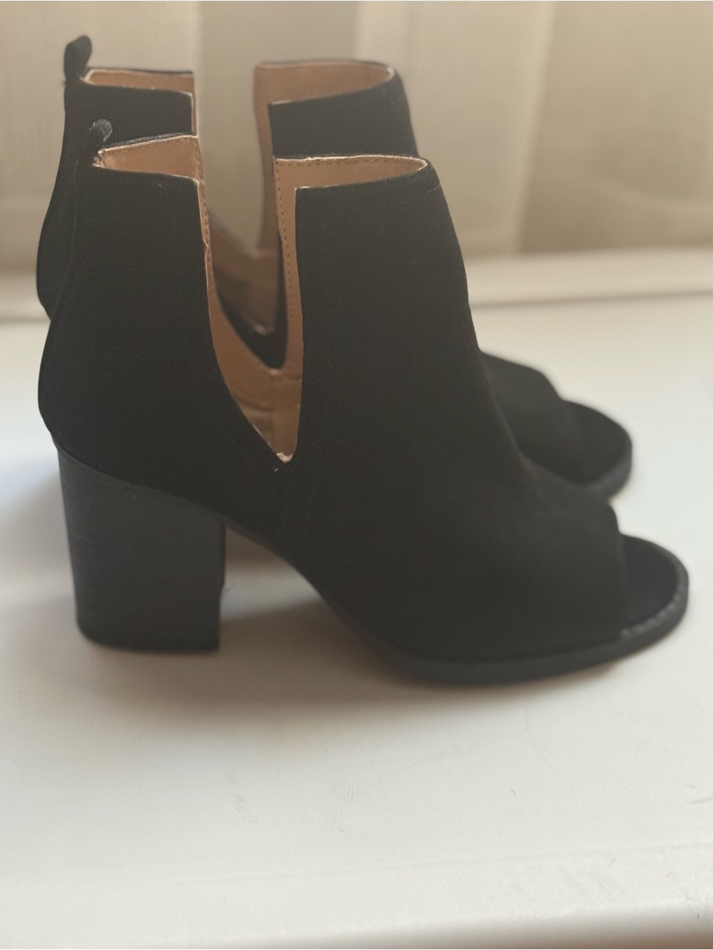 Black Faux Suede Peep-Toe Ankle Boots - Women's - Picture 2 of 6
